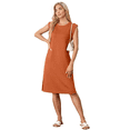 thumbnail image 3 of Women Summer Round Neck Casual Loose Split Wrinkle-Free Midi Dress with Pockets Sepia M, 3 of 7