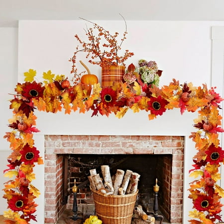 5.9FT Fall Leaf Garland Decor Fall Decorations for Home Fall Leaves Garland with Pumpkin Flower Artificial Hanging Vine for Autumn Thanksgiving Decorations Indoor Outdoor Mantle Fireplace Wedding