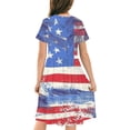 thumbnail image 4 of Girls' Patriotic Star Print A-Line Dress, Round Neck Short Sleeve 4th of July Casual Summer Dress for Kids Multicolor d 7 Years, 4 of 9