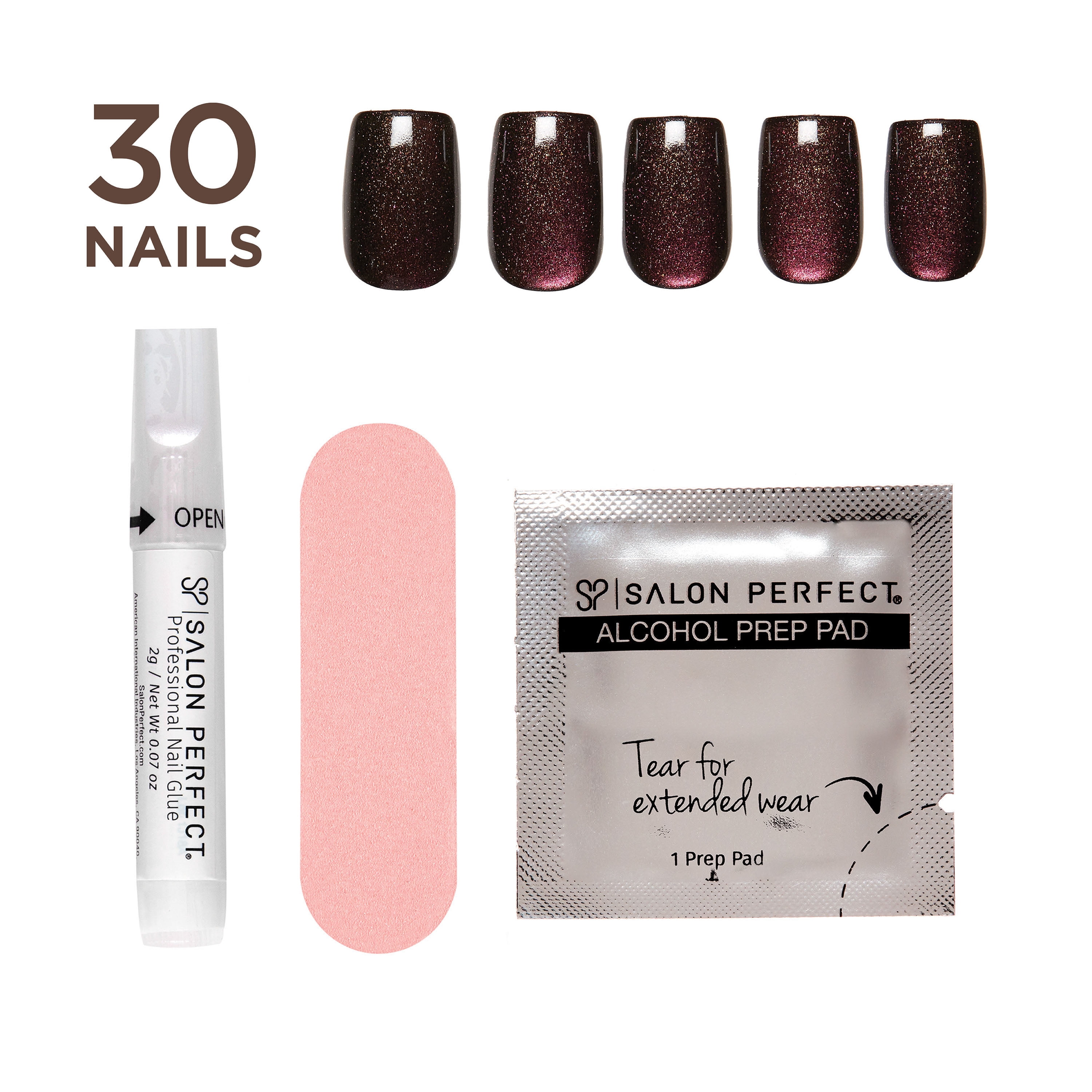 Salon Perfect Halloween Chill Short Square Press-On Nails with Glue & File, Brown Magnetic, 30 Pieces