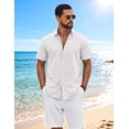 thumbnail image 5 of COOFANDY Men's Button Down Shirt Short Sleeve Casual Summer Beach Cotton Linen Wedding Shirts, 5 of 6