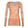thumbnail image 5 of Women's Winter Slim-Fit Base Layer T-Shirt Fashionable Retro Floral Print V-Neck Pullover Long-Sleeved Top for Everyday Fashion and Comfort,Orange,2XL, 5 of 6