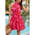 thumbnail image 3 of Floral Print Halter Neck Ruffle Tiered Dress Above Knee Length, 3 of 5