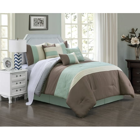 Taupe Bedding Collections Unique Home Lanka 7 Piece Collection Bed Comforter Set Abstract Stripe Pattern Clearance Bedding Comforter Duvet Cover Set (Calking, Mist) ()