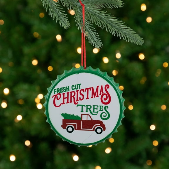Northlight Fresh Cut Christmas Trees with Vintage Truck Bottle Cap Ornament - 4"