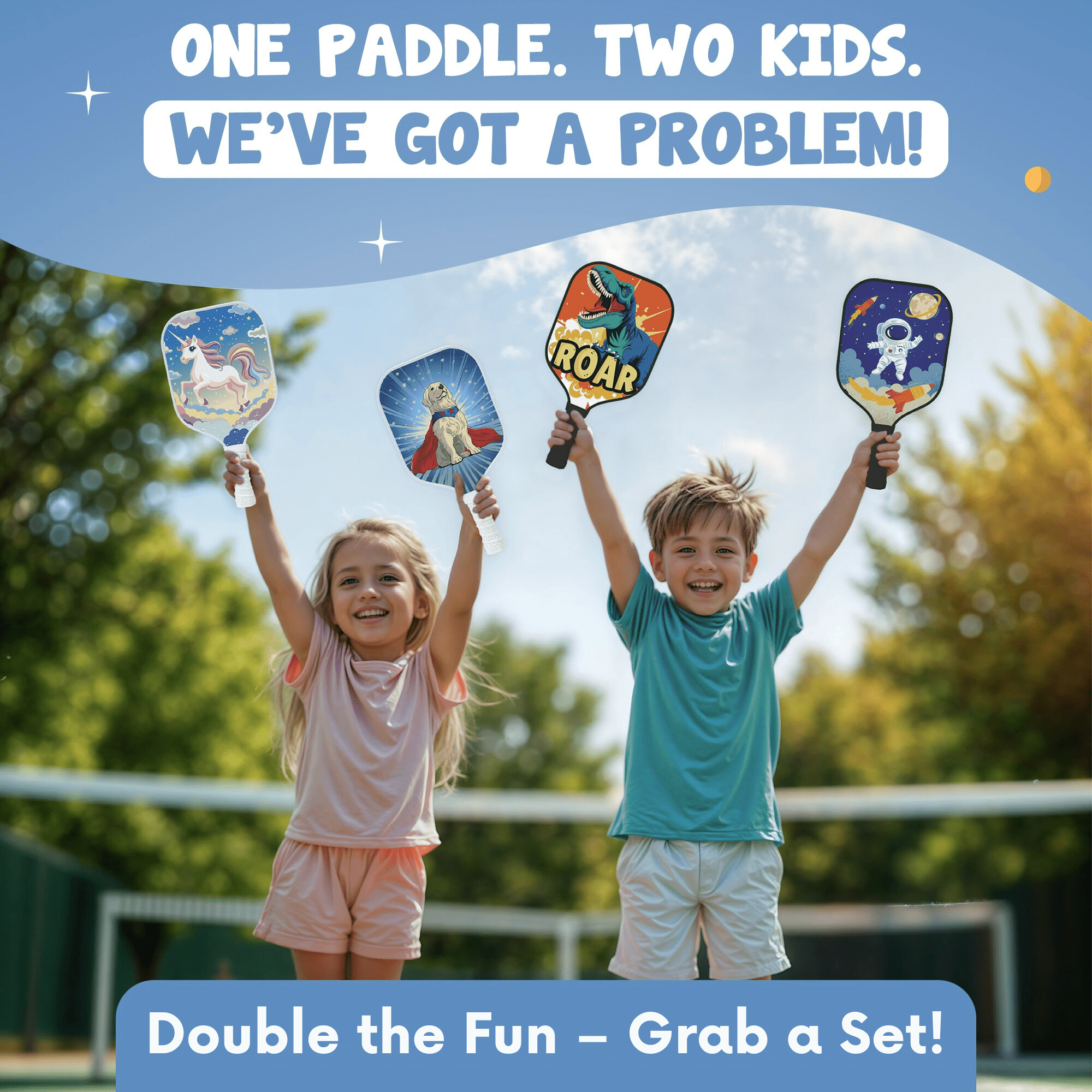 Kids Pickleball Paddle – Dog Design for Ages 3–12 | Lightweight 0.37 lb Fiberglass Paddle with Small Grip | Beginner-Friendly Paddle for Boys & Girls