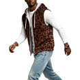 thumbnail image 5 of FENGYOU Mens Sleeveless Zip Up Hoodie Vest Casual Athletic Hooded Jacket with Leopard Print Lightweight Fleece Outerwear Brown 3XL, 5 of 7