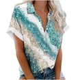 thumbnail image 1 of Pompotops Blouse Décontractée à Col pour Femmes Manches Courtes Imprimé Chemise Ample Boutons Cardigan Liquidation, 1 of 5