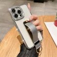 thumbnail image 1 of Wrist Strap Finger Ring Invisible Holder Case for iPhone 14 15 16 ProMax 11 12 13 Pro Max 16 Plus Luxury Diamond Plating Cover Silver for iPhone 12Pro, 1 of 6
