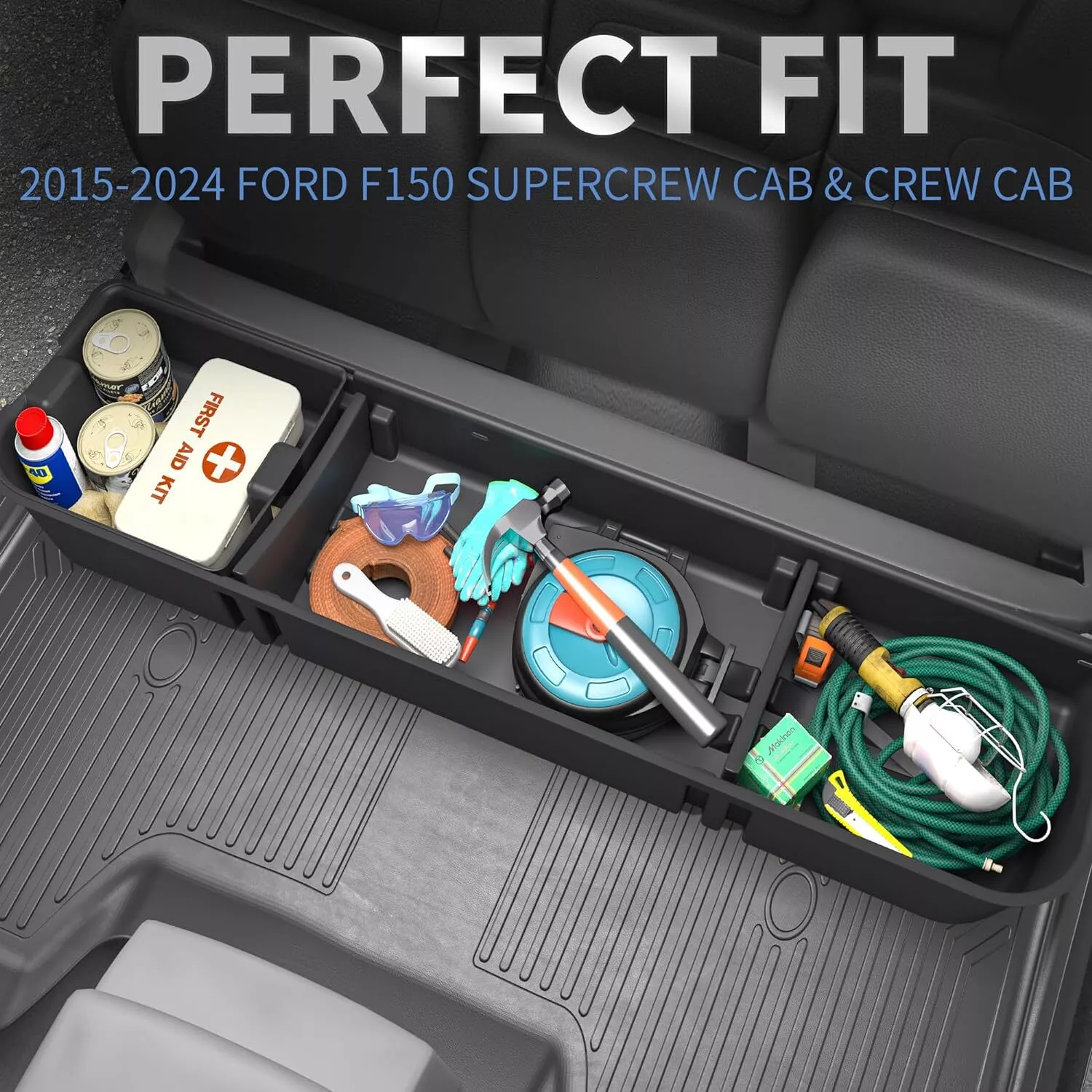 Ledkingdomus 3in1 Max Storage Under Seat Storage Box Fit Ford 2015-2025 F150 & 2017-2024 Super Duty SuperCrew/Crew Cab Underseat Storage Box for F-150 F250 F350 F450 F550