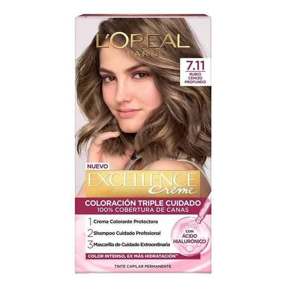 Tinte permanente para cabello L'Oréal Paris Excellence Tono 7.11 Rubio Cenizo Profundo