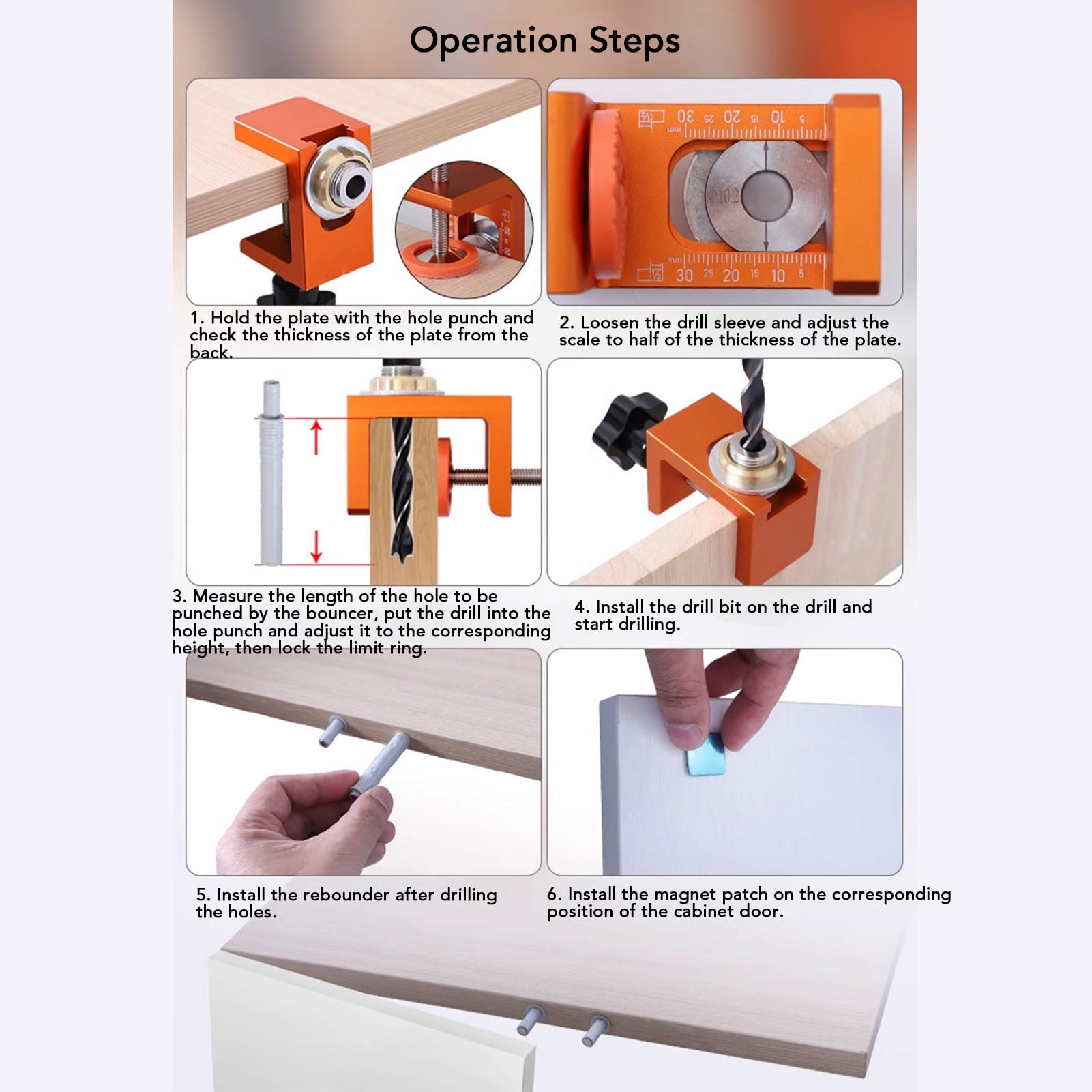 BOKYAN Pocket Hole Jig Aluminium Alloy 8mm 10mm 12mm Wood Dowel Drilling Template Drill Guide Puncher Locator Tool