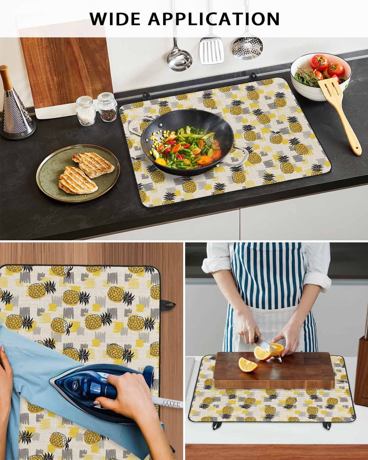 Large Induction Cooktop Protector Mat Summer Pineapple Stove Top Covers for Electric Stove, Retro Country Tropical Plants Fruit Decorative Stove Burner Cover Mats, Glass Top Stove Cover