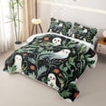 thumbnail image 3 of Homewish Halloween Ghost Quilt King, Botanical Wildflower Leaf King Coverlet Set, Dark Teal Orange, 3 Pieces 1 Bedspread and 2 Pillowcases, 3 of 7