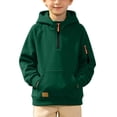 thumbnail image 2 of LOINRODI Boys Half Zip Hooded Sweatshirt, Pullover Zip Arm Pocket Fleece Lined Raglan Sleeve Casual Long Sleeve Fall Street Pullover Hoodie Green Size 6, 2 of 9