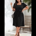 thumbnail image 4 of Vestido Elegante de Talla Grande con Lunares Retro, Cuello Cuadrado y Lazo en la Cintura para Mujer Negro 4XL, 4 of 9