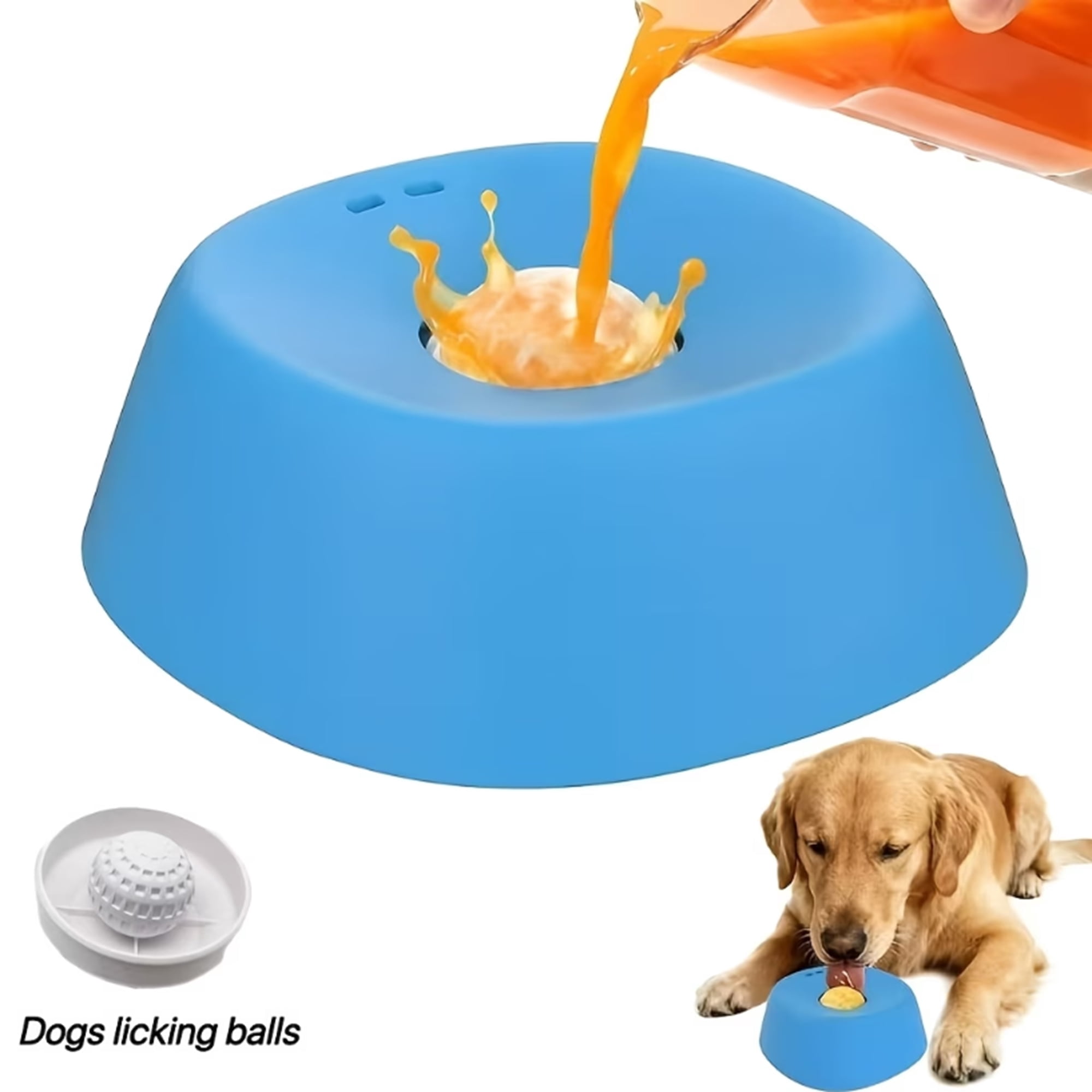 Koudindg Dog Lick Bowl with Rolling Ball, Slow Feeder Dog Licking Bowl for Liquid Treats Bone Broth Yogurt, Interactive Lick Toy, Post-op Nutrition & Anxiety Relief for Small Medium Large Breeds
