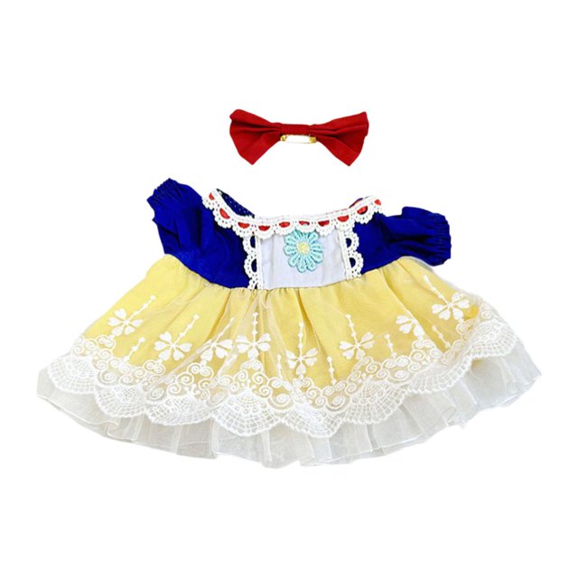 Vestido de muñeca de peluche CUTICAT con lazo para muñecas de 38 cm enrejado azul