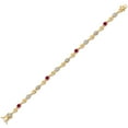 thumbnail image 2 of Gem Stone King 18K Yellow Gold Plated Silver White Lab Grown Diamond and Red Created Ruby Bracelet for Women (2.37 Cttw, Gemstone April Birthstone, Round 4MM, 7.5 inch), 2 of 6