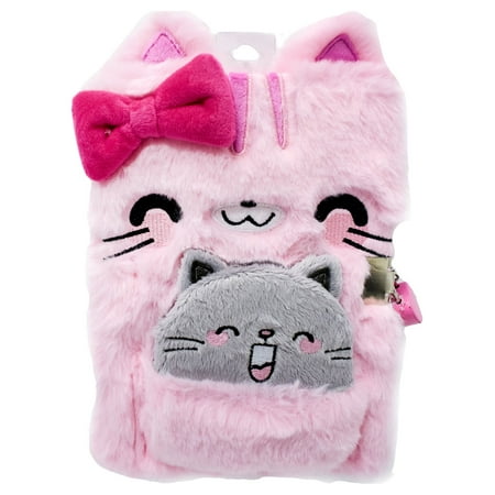 Claire's Girls Cat Plush Lock Diary, Lock with 2 Keys and Mini Notebook with 100 Pages