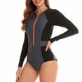 thumbnail image 4 of SWSMCLT Women's Long Sleeve Bathing Suit One Piece Swimsuit Full Coverage Rash Guard One Piece Slimming Zip Beach Trendy Grey Medium, 4 of 4