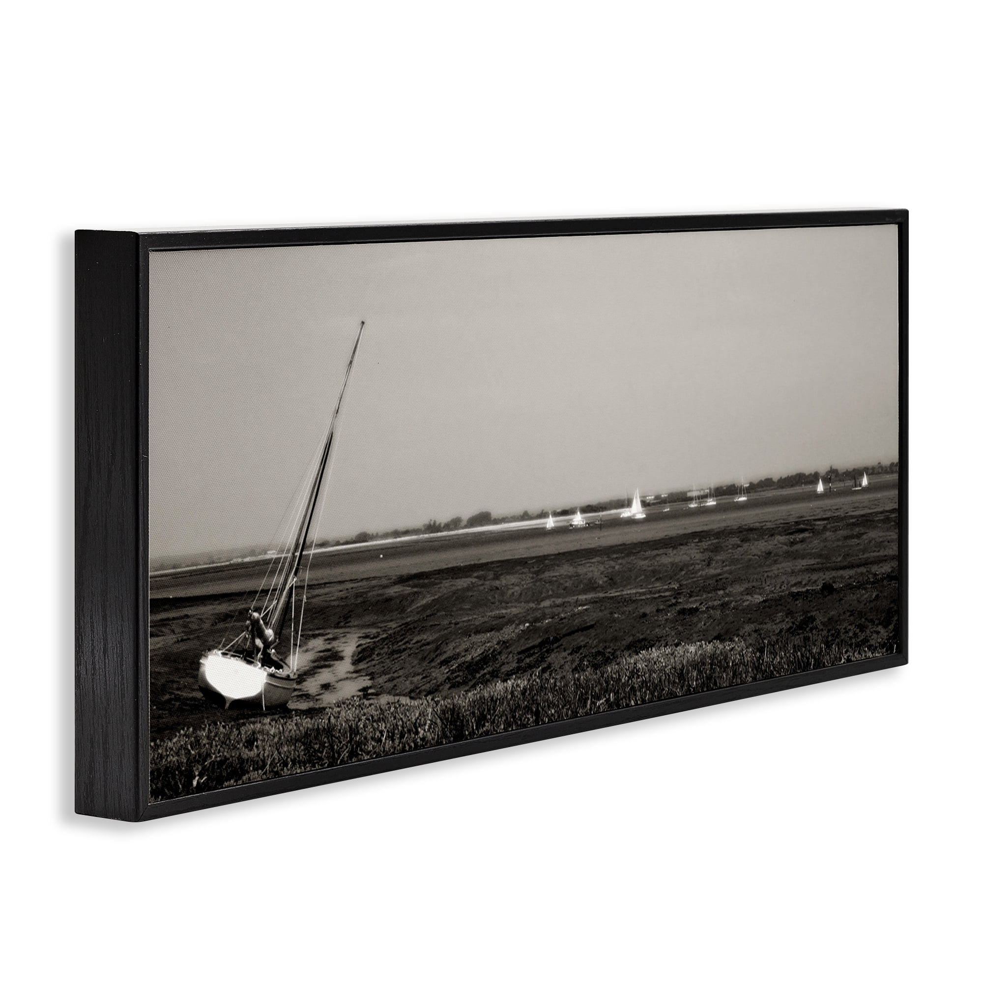 Stupell Industries Boating Towards Hayling Coastal Photography Black Framed Art Print Wall Art, 30 x 13