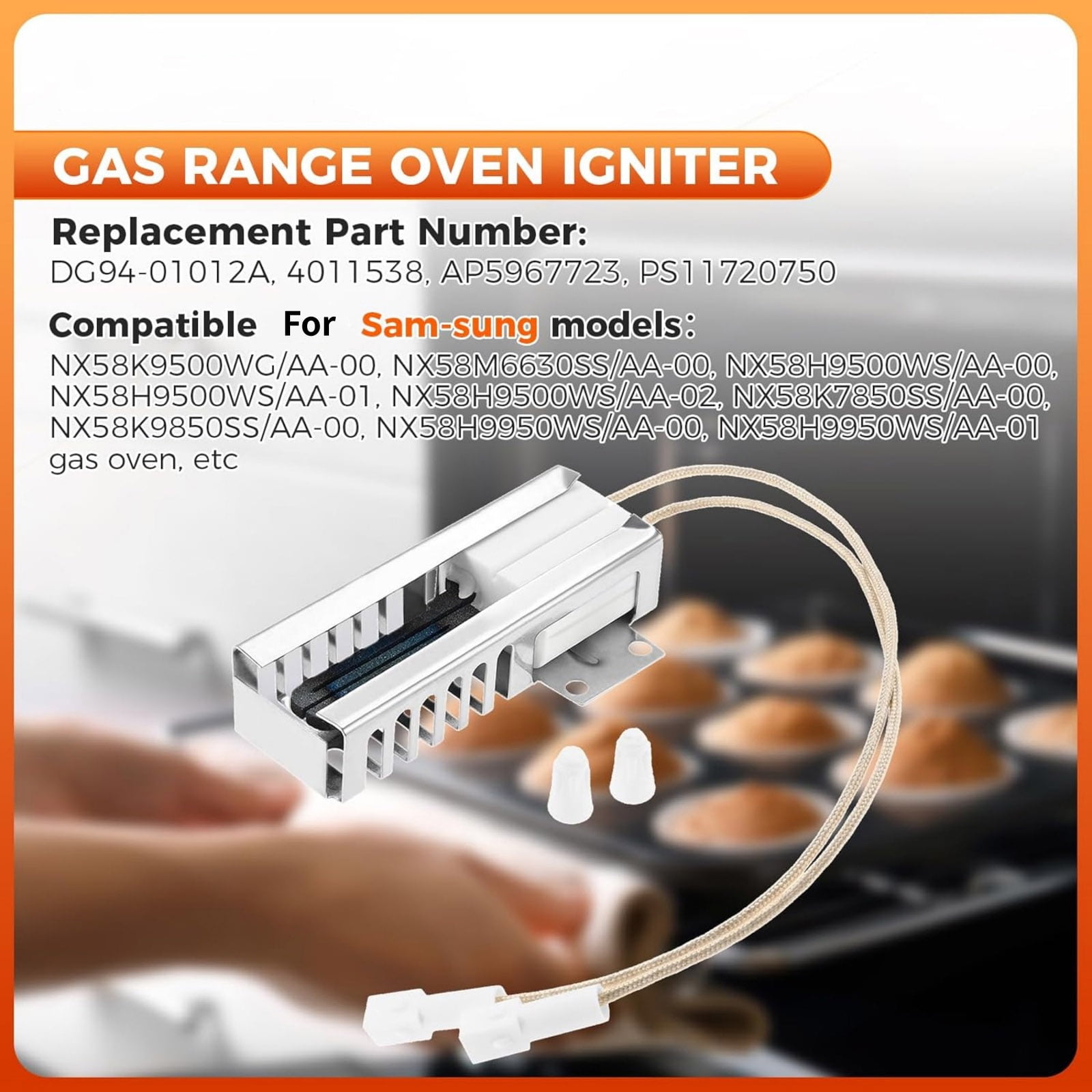 APPLAYERR Range Oven Igniter 120V Aluminum Alloy ABS Direct Replacement OEM PS11720750 2 Nut Connectors For Samsung NX58K7850SG NX58K7850SS