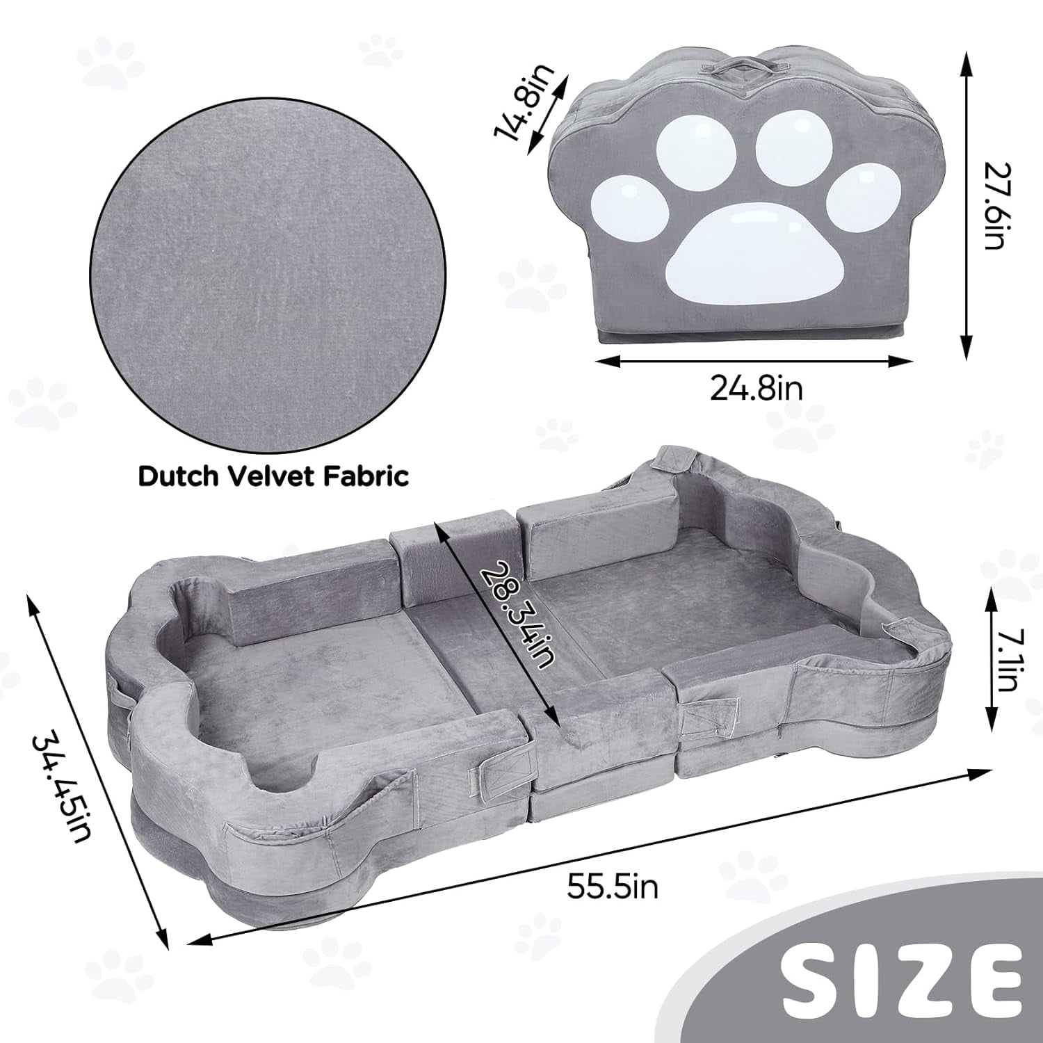 Datingday Portable Toddler Bed,Toddler Floor Bed for 1-5,Foldable Toddler Travel Bed for Kids,Soft and Safe (Grey,L)