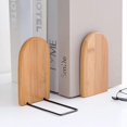 thumbnail image 1 of Natural Bamboo Bookend Large Capacity Office Book Ends Anti Slip Book Stand Holder Bookshelf Ends Fo, 1 of 5