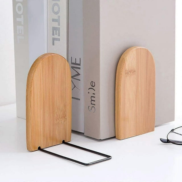 Natural Bamboo Bookend Large Capacity Office Book Ends Anti Slip Book Stand Holder Bookshelf Ends Fo