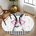thumbnail image 2 of Round Area Rug 7 Ft, Easter Washable Non-Slip Circle Carpet for Living Room/Bedroom, Farmhouse Retro Carrots Rabbit Black Plaid Low-Profile Large Runner Mat Collection Rugs for Indoor, 2 of 8