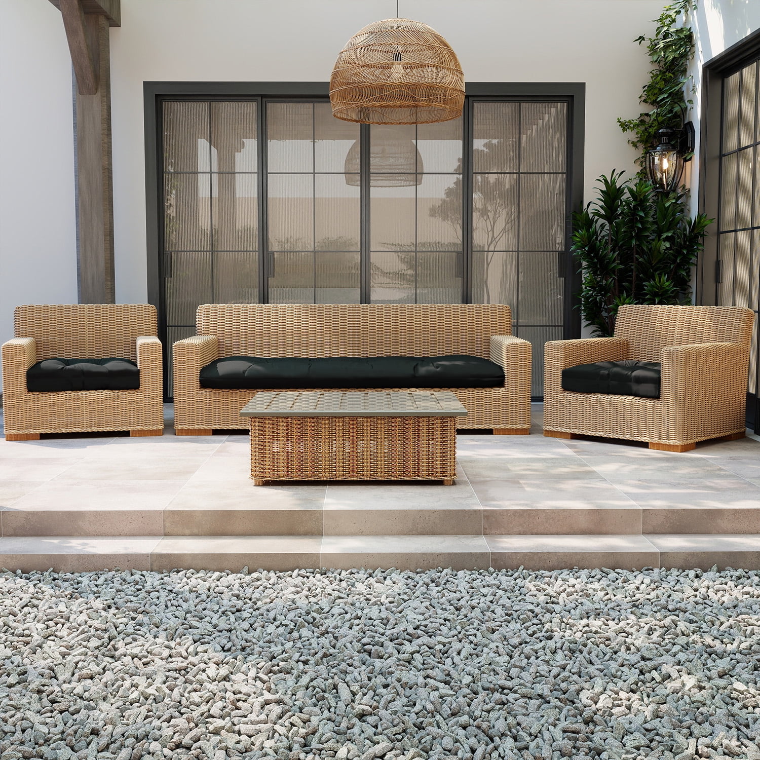 Tufted Wicker U-Shape Cushions Set of 2 ,Water and Fade-Resistant Performance Fabric , Outdoor Seat Cushions for Patio Furniture,22” x 22”(2 count)