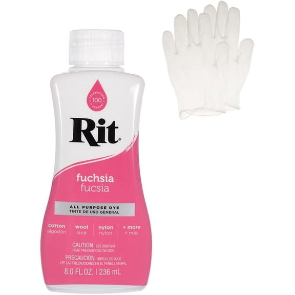 Rit Dye – Liquid Fabric Dye for Crafting, Clothing, and Décor – 8 oz. Bottle – Fuchsia (Gloves Included)
