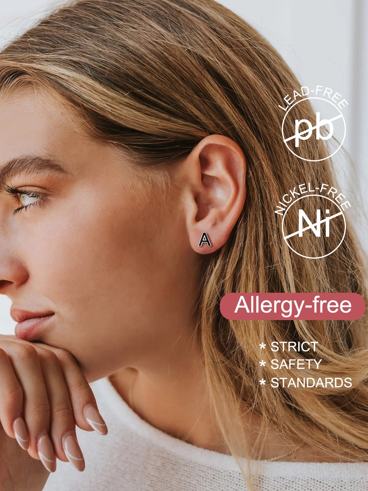 FOCALOOK 925 Sterling Silver Initial Earrings for Women Dainty Black Tiny Cute Letter S Hypoallergenic Minimalist Stud Earrings Jewelry Gift