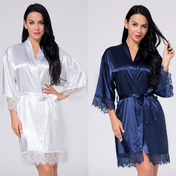 REDHOTYPE New Women's Silk Satin Lace Kimono Robe Fashion Sexy