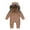 Brown, variant on Baby One-Piece Rompers Button up Long Sleeve Ribbed Jumpsuits with Fuzzy Hood Solid Color