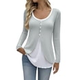 thumbnail image 2 of Womens Tops Plus Size Long Sleeve Mock Two Piece Shirts for Women Waist Office to Weekend Wear Stretch Basic Style Casual Outfits, 2 of 7