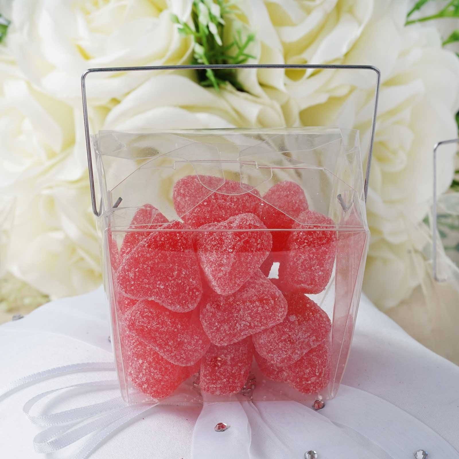 25 Pack Plastic Clear Take Out Favor Candy Boxes With Handle 3" x 2