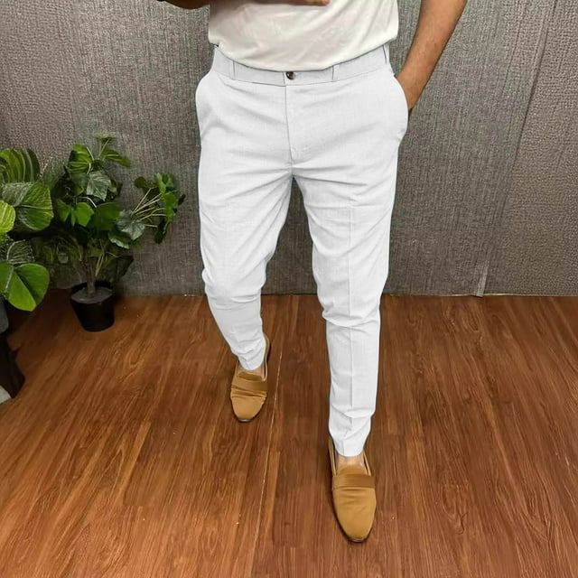 Pantalones largos de verano para hombre, de pierna recta, para uso diario, finos, informales, de negocios, de algodón