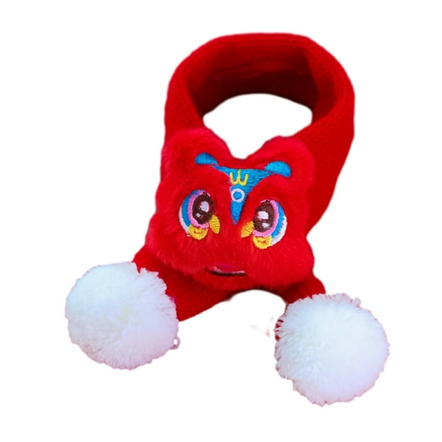 Bufanda de año Nuevo para mascotas, bufanda tejida, ropa para mascotas, suministros para mascotas, calentador de cuello cálido para gatos domésticos, Nianshou rojo Yinane Pañuelo de año nuevo