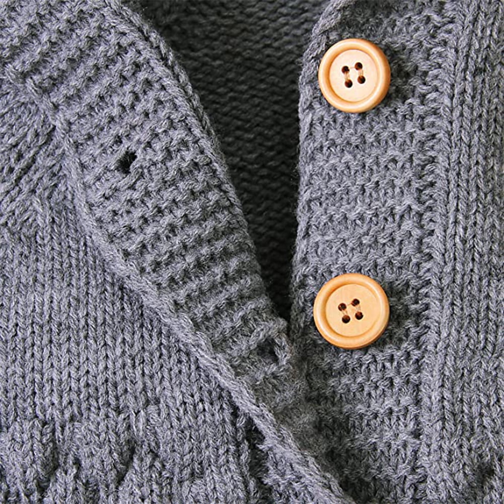 IBTOM CASTLE Unisex Baby Boy Girl Cute 3D Bear Ears Hooded Knitted Sweater Long Sleeve Romper Overall Sleepwear Winter Warm Clothes 6-12 Months Gray
