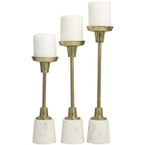 DecMode 3 Candle Gold Aluminum Metal Slim Candle Holder with White Marble Base, Set of 3
