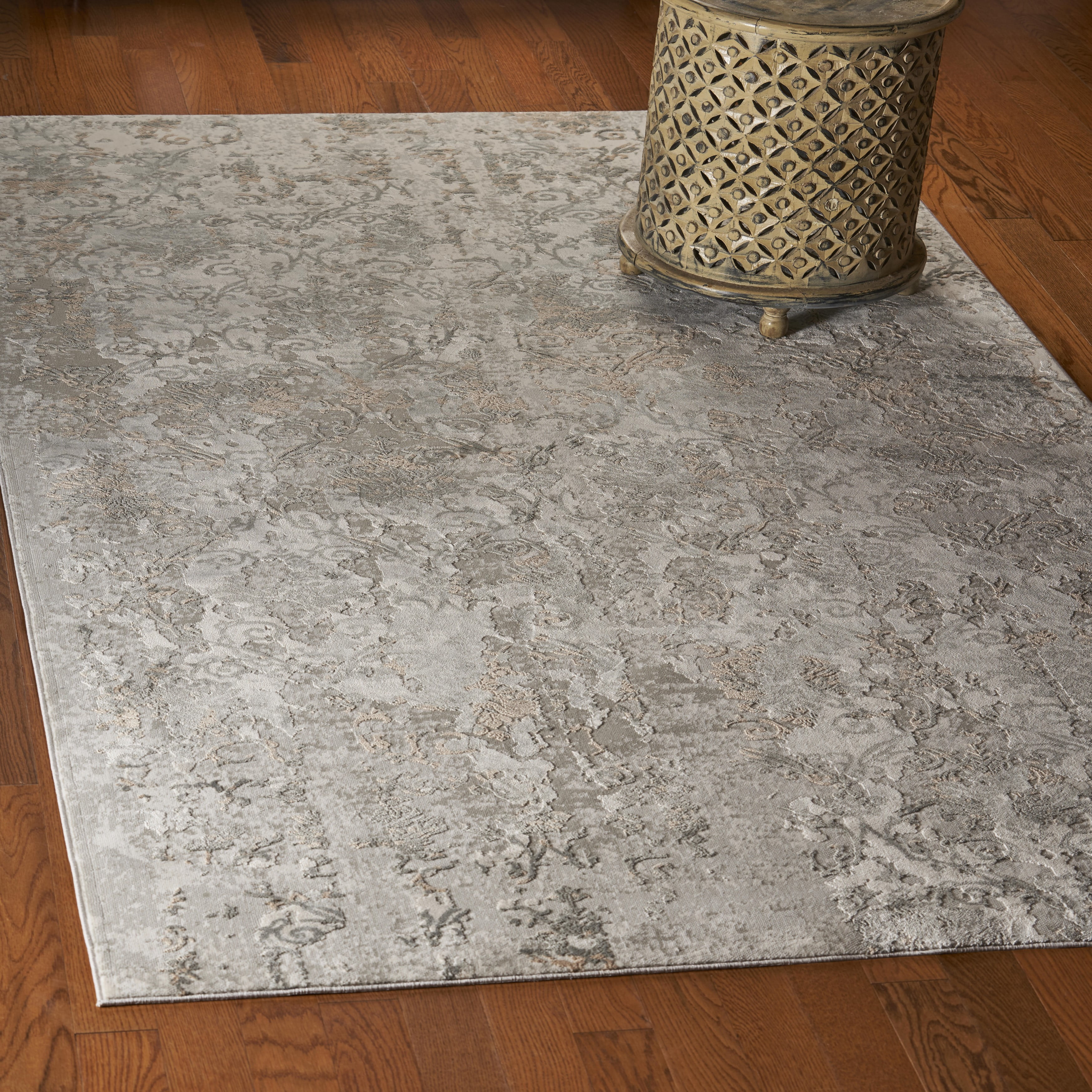 LR Home Imara Blake Cream/Taupe Traditional Damask Polyester Area Rug, 1'10" x 3'