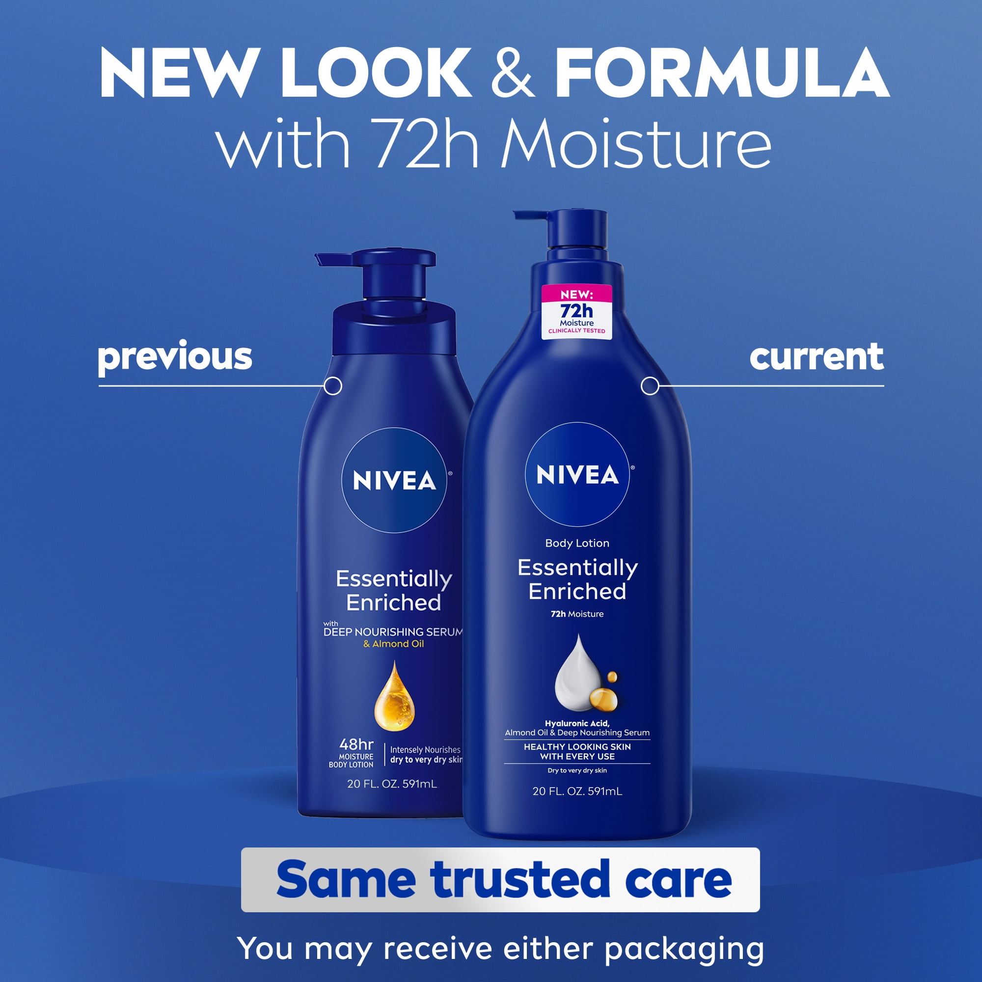 (3 pack) NIVEA Essentially Enriched Body Lotion for Dry Skin with Hyaluronic Acid and Almond Oil, 20 fl oz