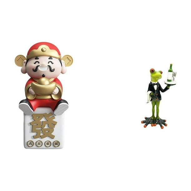 Figura de escritorio,Figura de Dios de la Fortuna de Dibujos Animados,Regalo Feng Shui,Figura de escritorio,Estatua de rana camarera,estante,escritorio,decoración para el hogar,Figuras