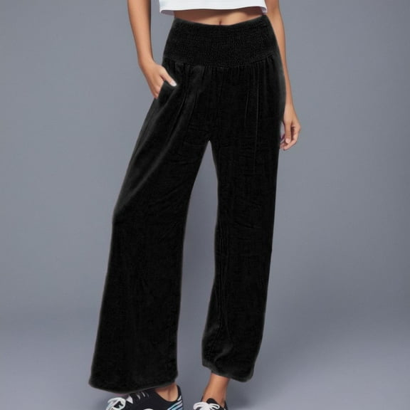 SAHFX Womens Linen Wide Leg Pants Smock Waist Boho Pants Straight Leg Pants Work Pants Loose Pants Dress Pants with Pockets Beach Outfits Business Casual Outfits Baggy Trousers Solid Color Slacks