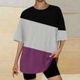 thumbnail image 2 of Timegard Womens Top Summer Drop Shoulder Short Sleeve Casual Crewneck Loose Comfy Color Block Mid Long Top, 2 of 4