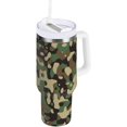 thumbnail image 1 of Gobelet de 40 oz avec Poignée, Couvercle et Paille, Gobelet d'Eau Isolé, Tasse d'Eau en Acier Inoxydable, Tasse/bouteille Réutilisable, Compatible avec Porte-Gobelet, Camouflage Vert, 1 of 6