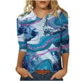 thumbnail image 2 of ICHUANYI Clearance Women's Fashion Printed Mid-length 3/4 Sleeves V-Neck Casual Tops T-shirt(Blue, XL) ICHUANYI WER2023081011331, 2 of 5