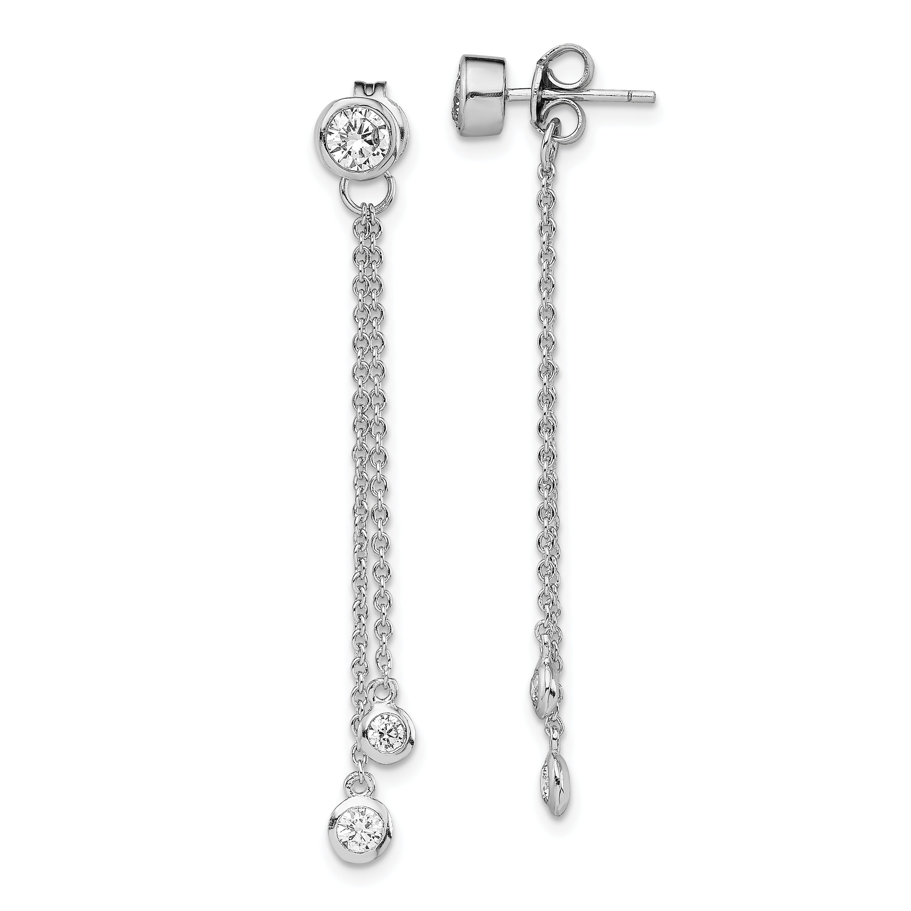 925 Sterling Silver Rectangle Clear CZ Crystal Dangle Charm Earring w/ Stud Post 